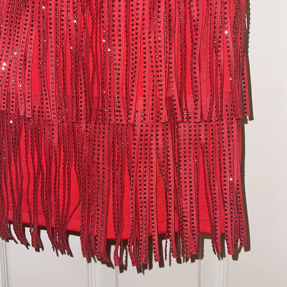 🍀BOGO50🍀 🆕❤️🔥 Rhinestone Fringe Faux Leather Mini Dress - Picture 9 of 11